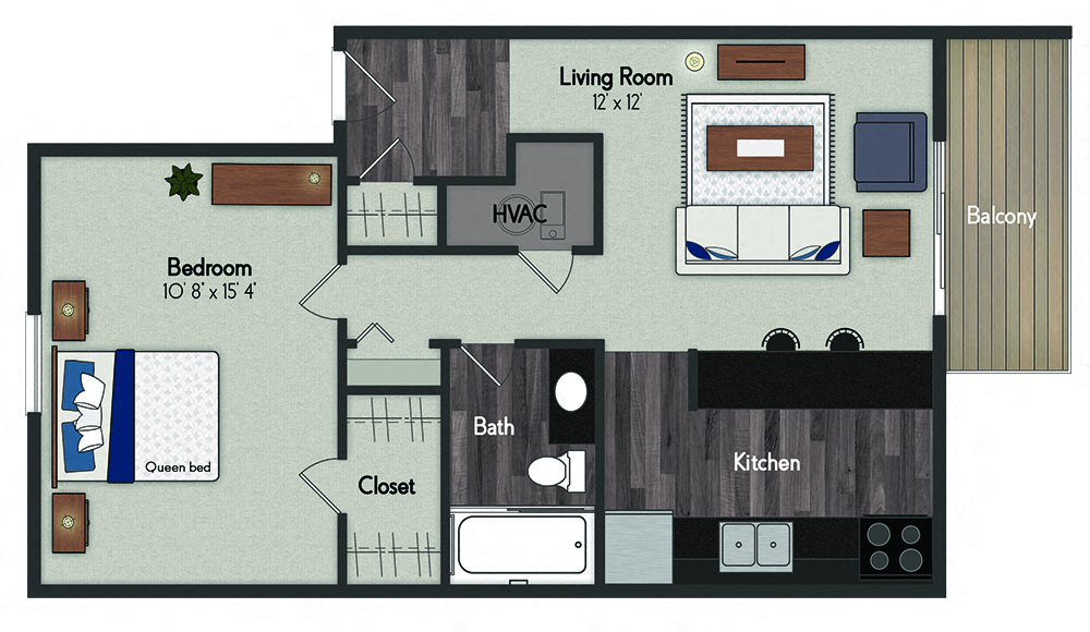 Floor plan for studio, 1 bath, 440 sqft